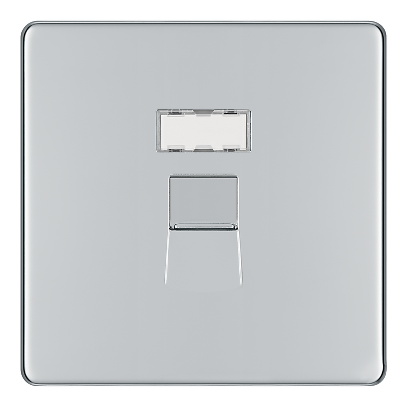 BG Electrical Flatplate Screwless Polished Chrome - Single, RJ45 data socket