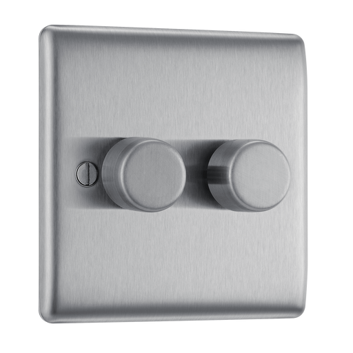 BG Electrical Nexus Metal Brushed Steel - Double, 2 way push 200W