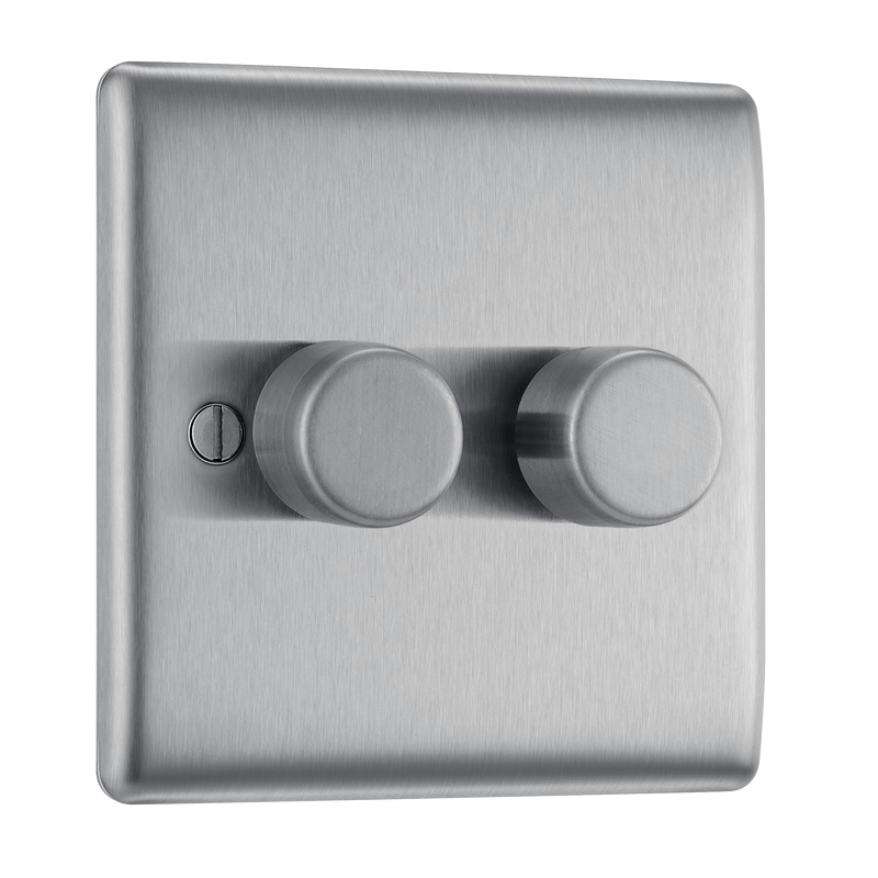 BG Electrical Nexus Metal Brushed Steel - Double, 2 way push 200W