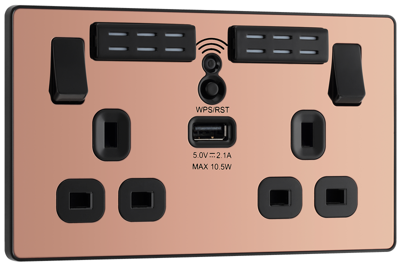 BG Electrical Evolve Polished Copper - Double, switched, single pole, WiFi Extender + USB A