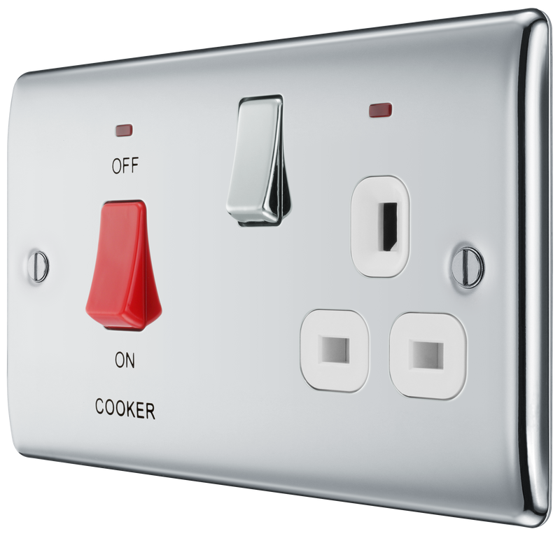 BG Electrical Nexus Metal Polished Chrome - 45A double pole, with switched socket and indicators
