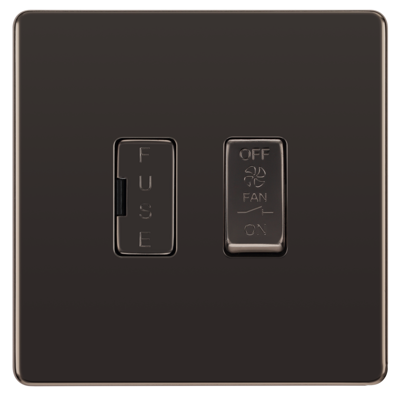 BG Electrical Flatplate Screwless Black Nickel - 3 pole fan isolator, fused
