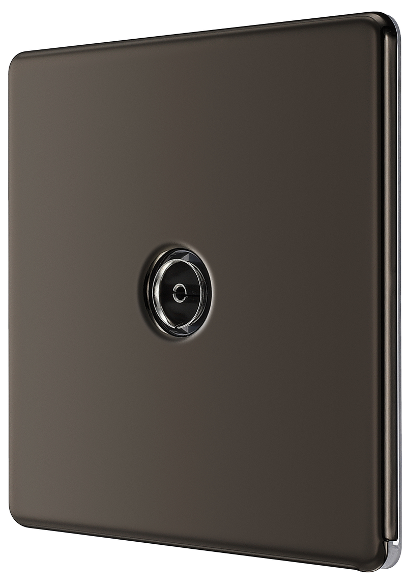 BG Electrical Flatplate Screwless Black Nickel - Single co-axial