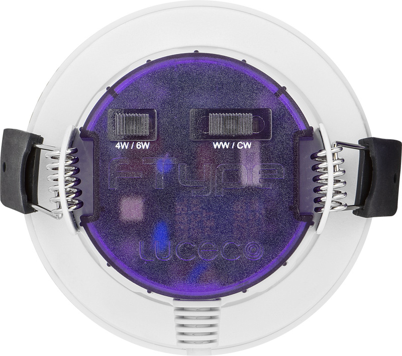Luceco Ftype Ultra - FType Ultra Fire Rated Downlight 4W/6W 690lm Power Change & CCT Change 3000K / 4000K Dim2Warm Dimmable IP65 White - Regressed