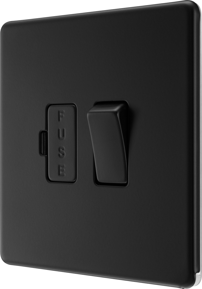 BG Electrical Flatplate Screwless Matt Black - Switched and fused