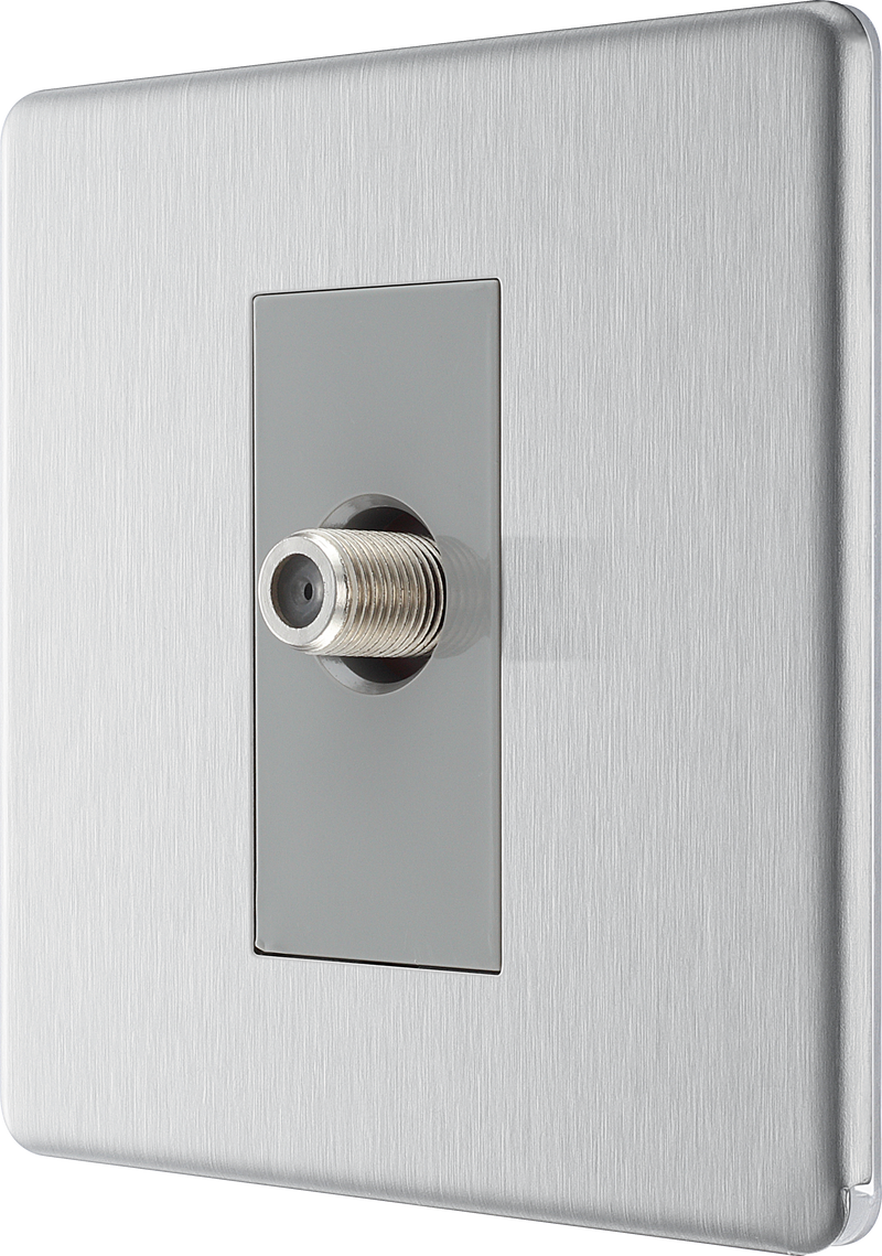 BG Electrical Flatplate Screwless Brushed Steel - Single, satellite