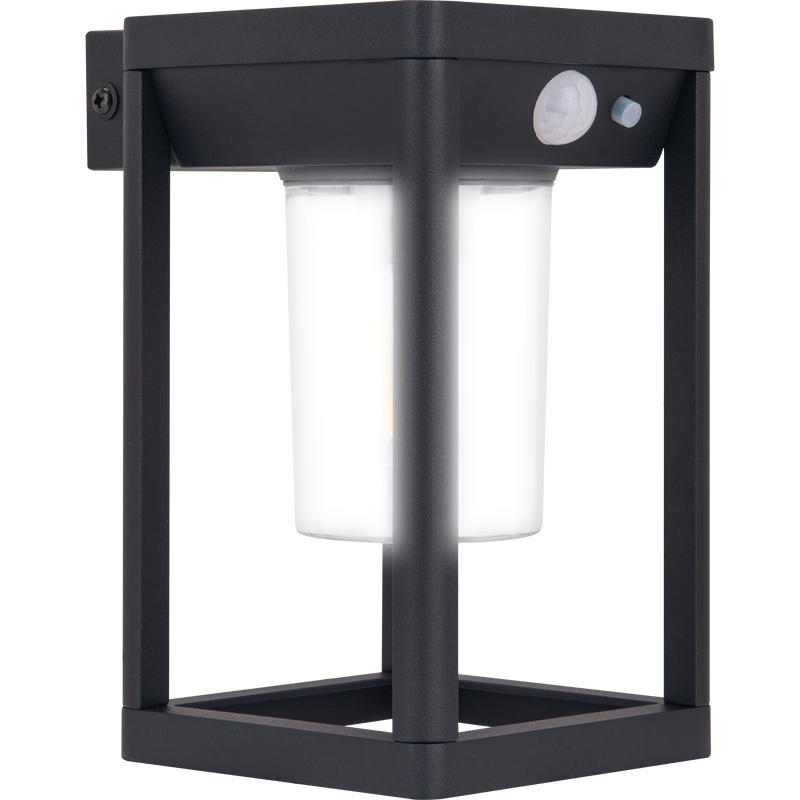 Luceco Azurar Coach Lantern - Filament Decorative Solar Wall Light with PIR Motion Sensor, Outdoor Lantern, Exterior Lighting, LED Bulb Included, Black, IP54, 2.7W, 220lm, 3000K