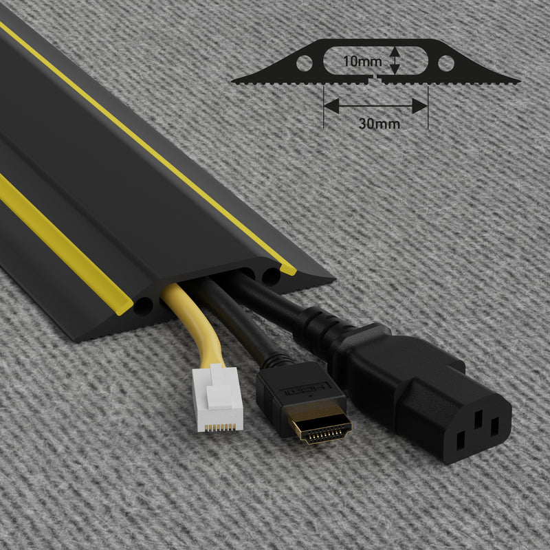 D-Line Floor Cover - Medium Duty Black & Yellow Floor Cable Protector - 1.8m, 30x10mm