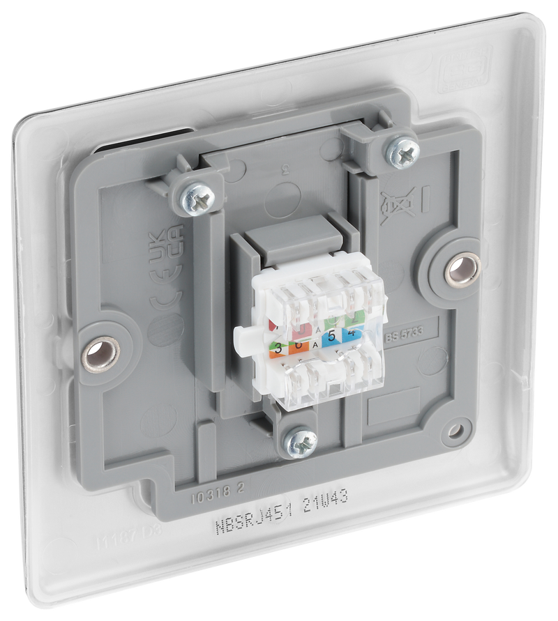 BG Electrical Nexus Metal Brushed Steel - Single, RJ45 data socket
