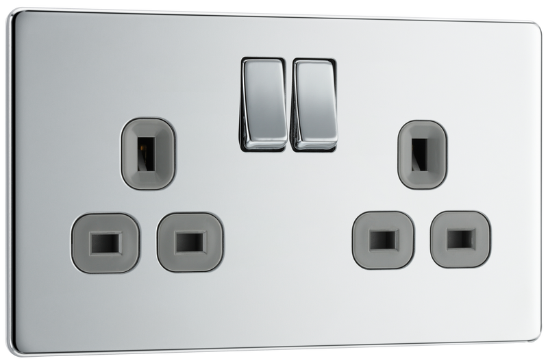 BG Electrical Flatplate Screwless Polished Chrome - Double switched, double pole