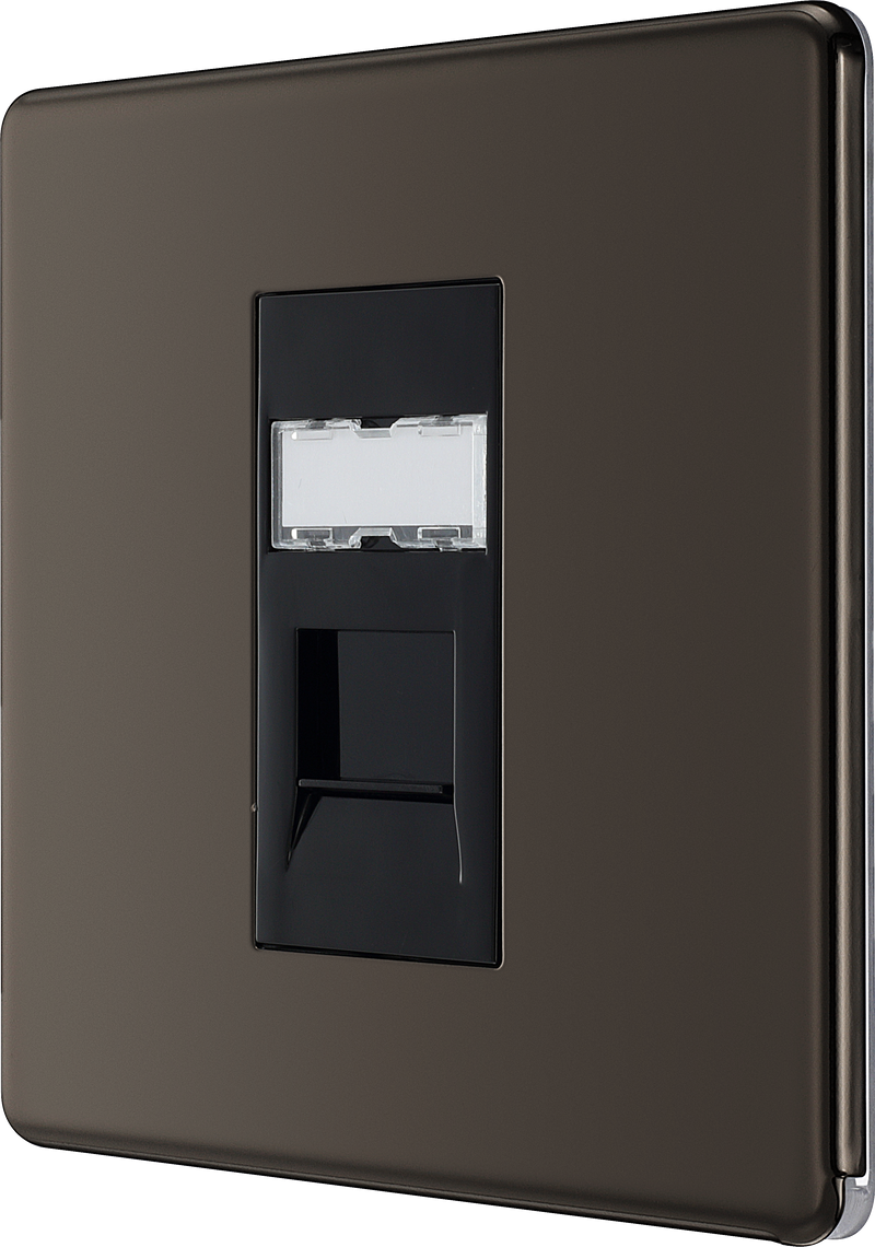 BG Electrical Flatplate Screwless Black Nickel - Single, RJ45 data socket