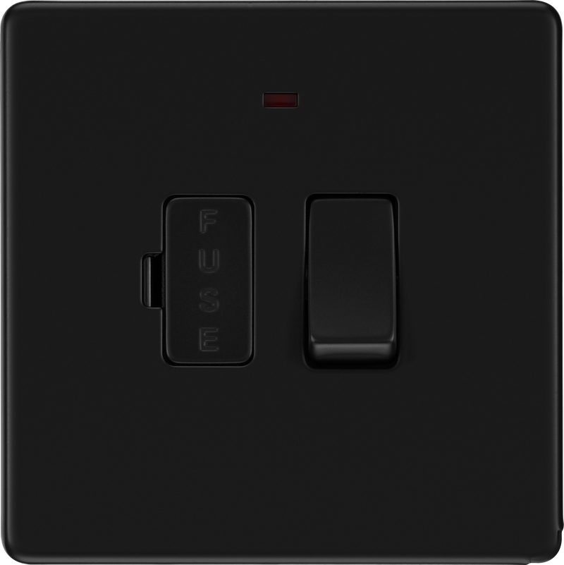 BG Electrical Flatplate Screwless Matt Black - Switched and fused with indicator