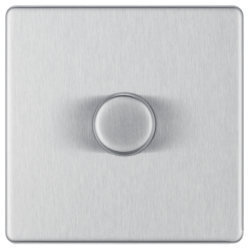 BG Electrical Flatplate Screwless Brushed Steel - Single, 2 way push 200W