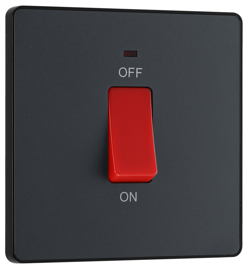 BG Electrical Evolve Matt Grey - 45A, double pole, single plate, with indicator