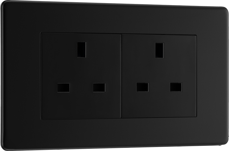 BG Electrical Flatplate Screwless Matt Black - Double unswitched