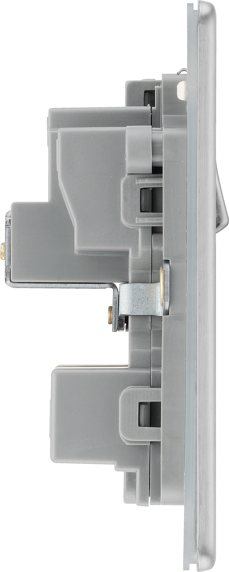 BG Electrical Flatplate Screwless Brushed Steel - 15A, single, switched, round pin