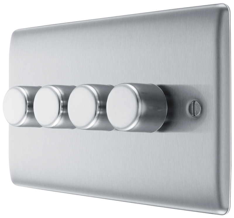 BG Electrical Nexus Metal Brushed Steel - Quadruple, 2 way push 200W