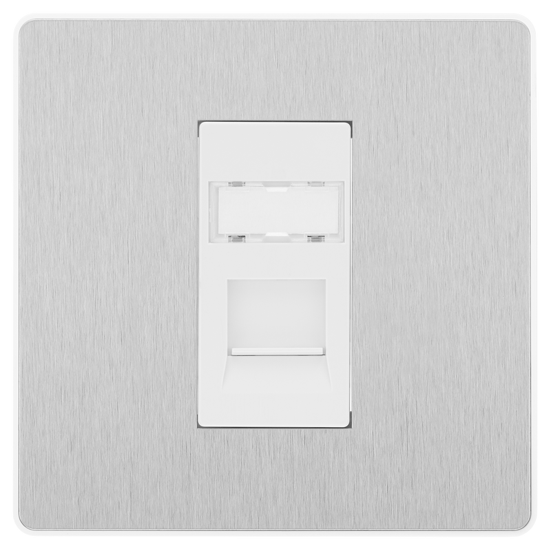BG Electrical Evolve Brushed Steel - Single, RJ45 telephone socket
