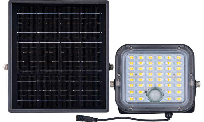 Luceco Mensa - Mensa Decorative Outdoor Solar Security Floodlight with PIR Motion Sensor and Remote Control, Colour Change (CCT), LED Exterior Lighting, Black, 10W, 1500lm, 3000K & 4000K