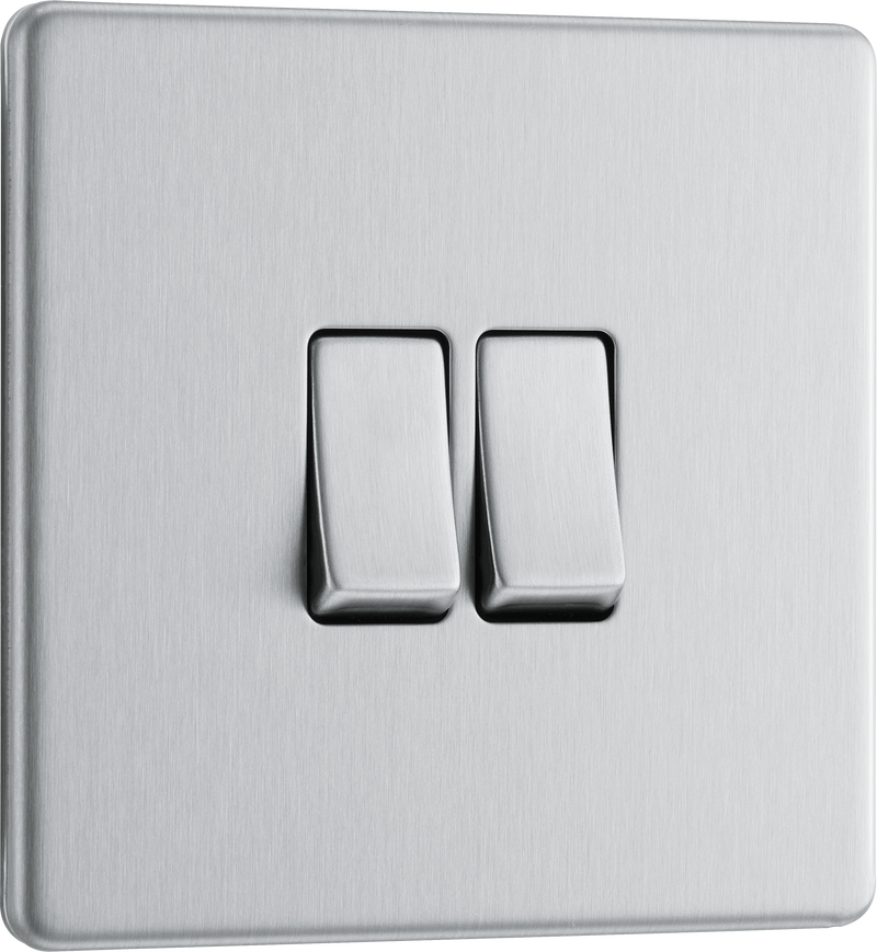 BG Electrical Flatplate Screwless Brushed Steel - Double, 2 way switch