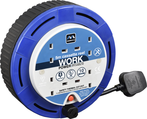 Masterplug Work - 5m, 4 Sockets, 10A, Blue