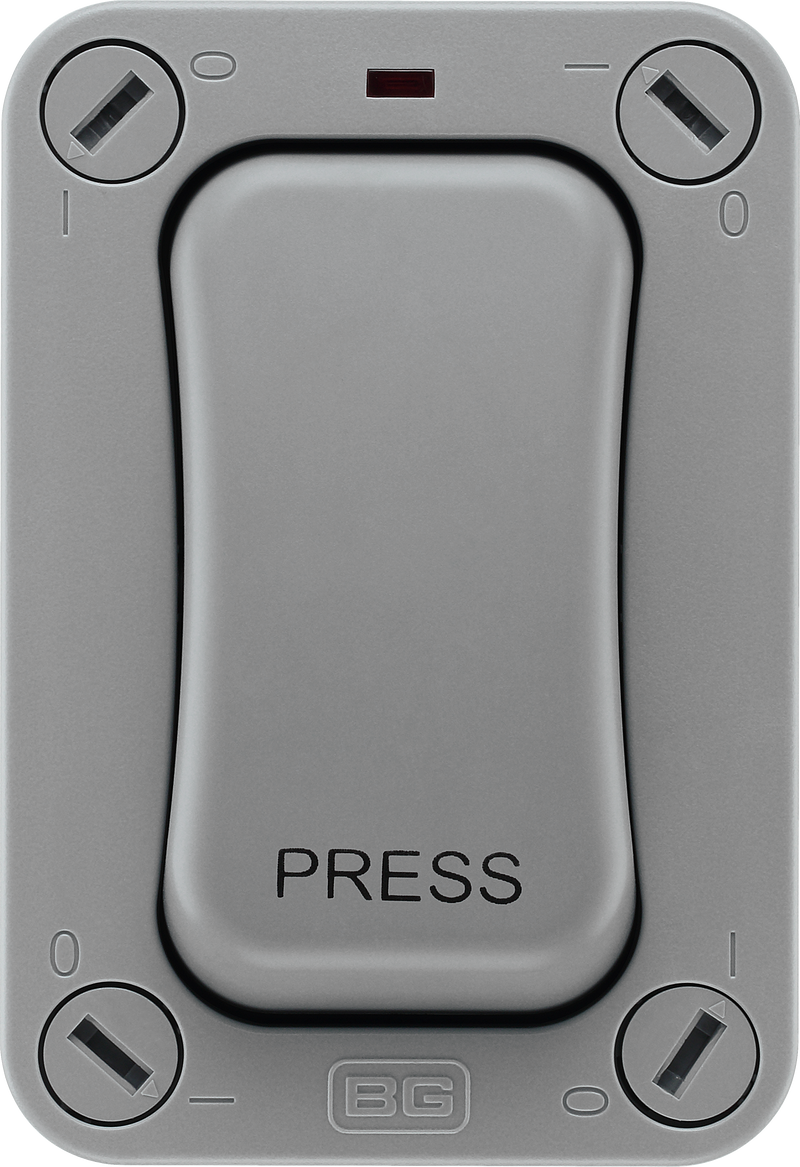 BG Electrical Weatherproof Storm - Single, 2 way retractive, printed 'PRESS', IP66