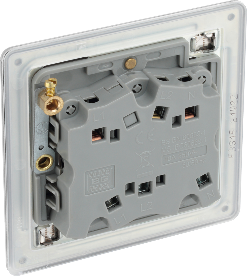 BG Electrical Flatplate Screwless Brushed Steel - Triple pole fan isolator