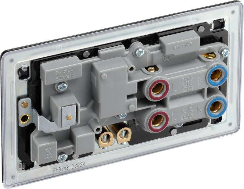 BG Electrical Flatplate Screwless Matt Black - 45A double pole, with switched socket and indicators