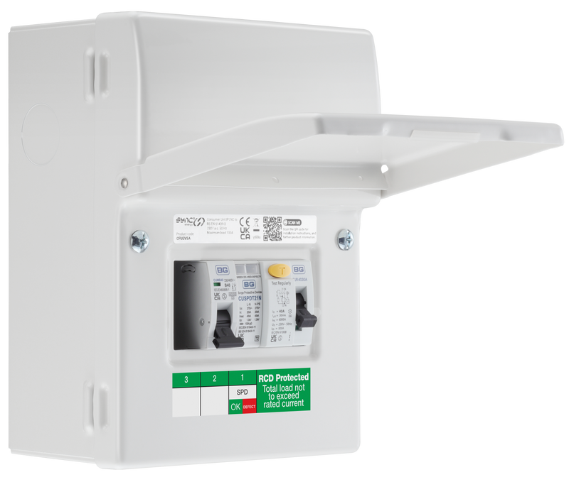 Sync Energy EV Circuit Protection - 5 Module EV Consumer Unit 40A with RCD, SPD, MCB, IP20 - White