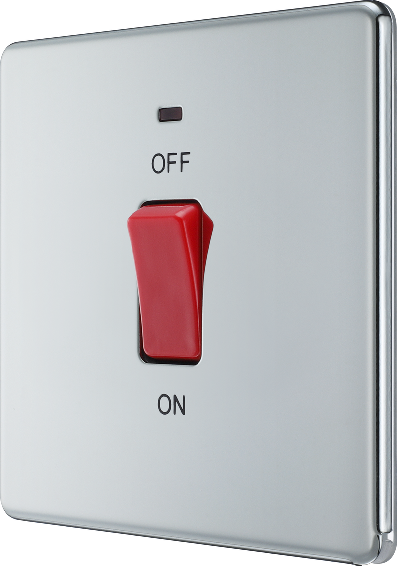 BG Electrical Flatplate Screwless Polished Chrome - 45A, double pole, single plate, with indicator