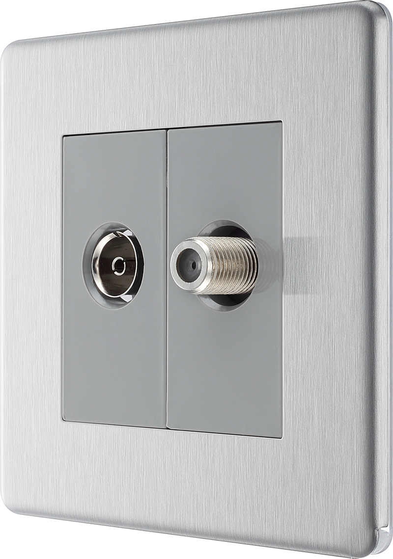 BG Electrical Flatplate Screwless Brushed Steel - Double, satellite and co-axial