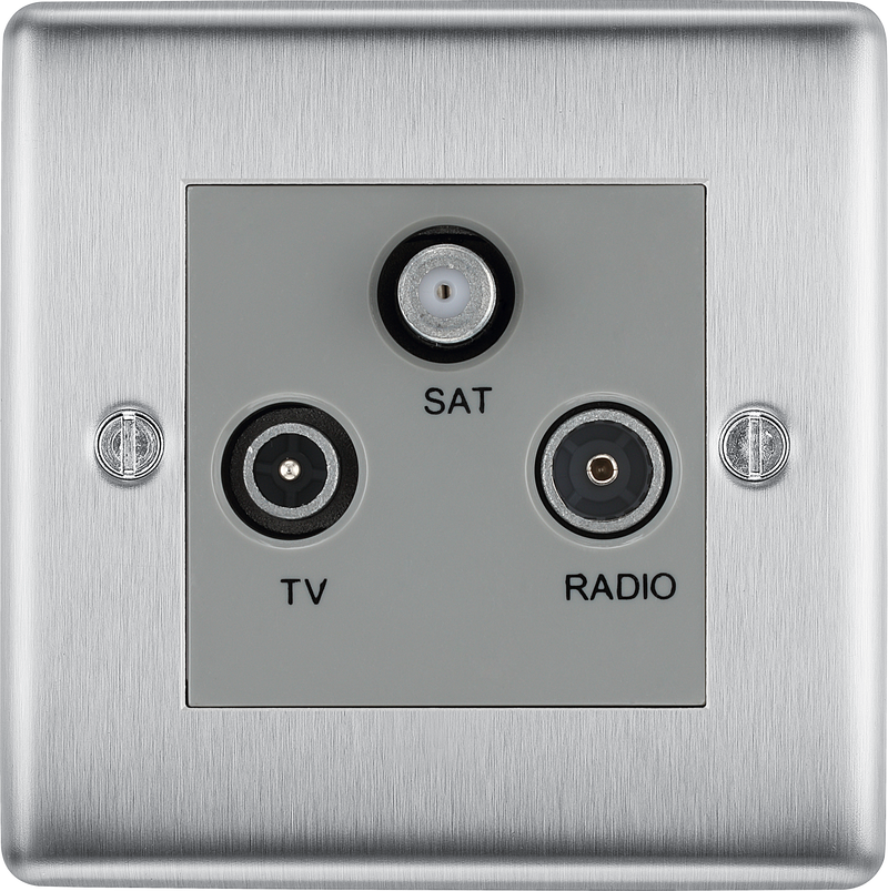 BG Electrical Nexus Metal Brushed Steel - Triple TV/FM/SAT triplex - screened
