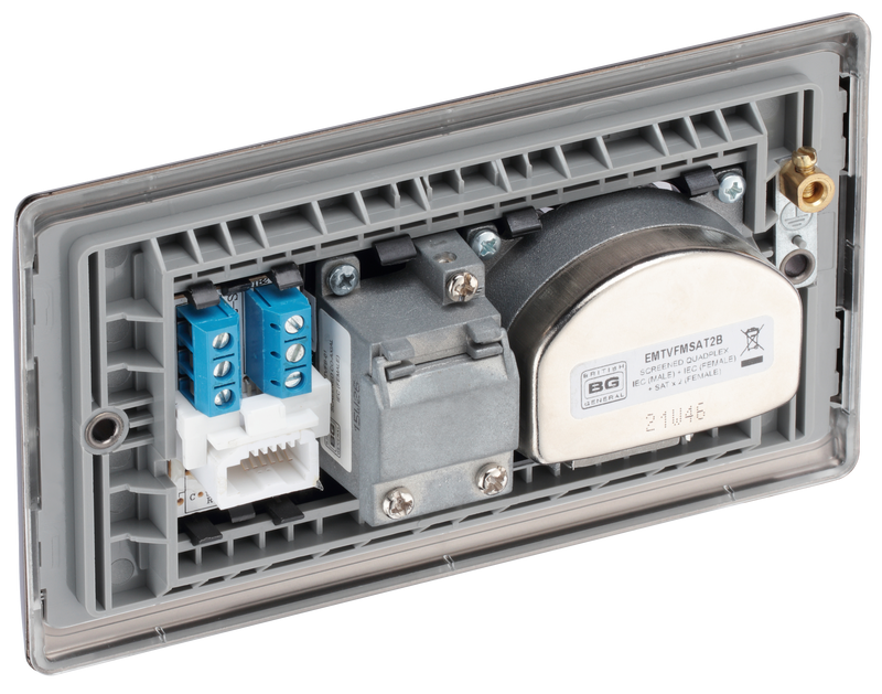 BG Electrical Nexus Metal Black Nickel - Quadplex, 2 x sat, BT outlet and co-ax returned - screened