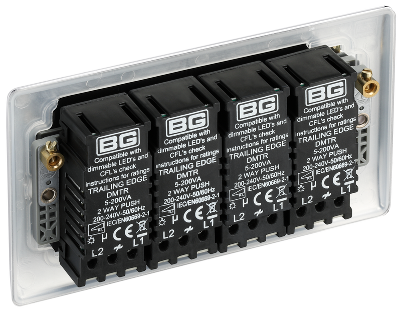 BG Electrical Nexus Metal Polished Chrome - Quadruple, 2 way push 200W
