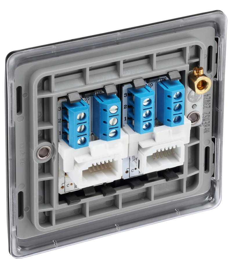 BG Electrical Nexus Metal Matt Black - Double telephone socket, secondary