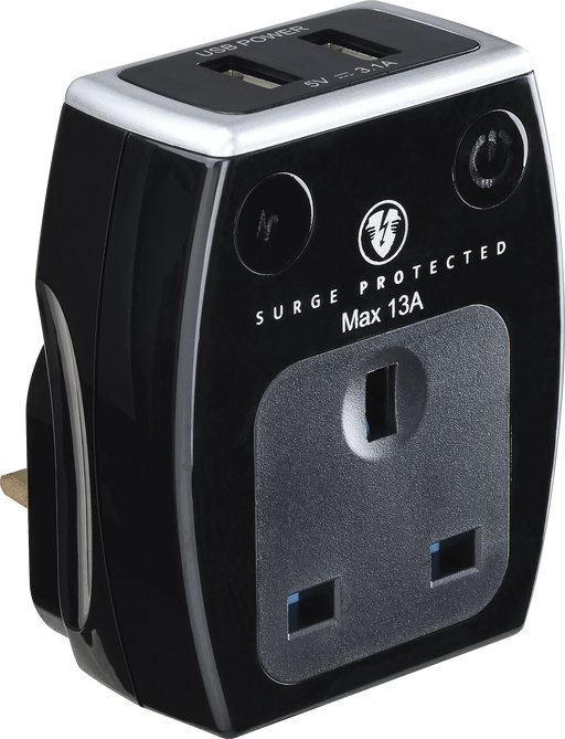 Masterplug High Gloss USB - 2 x USB A, 13A, Gloss Black
