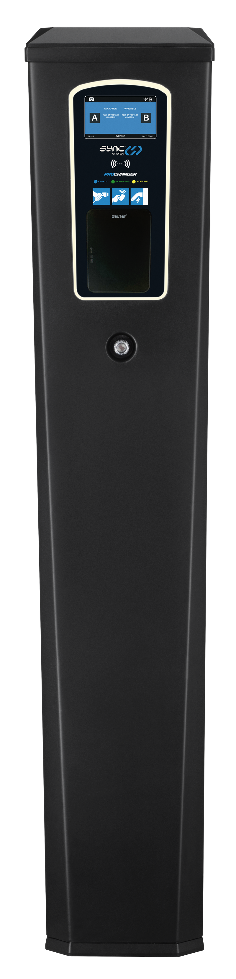 Sync Energy Pro Charger - EV Twin Bollard Pro Charger, 2 x 11kW, Three Phase - 4G, MID Meter with Pay Terminal