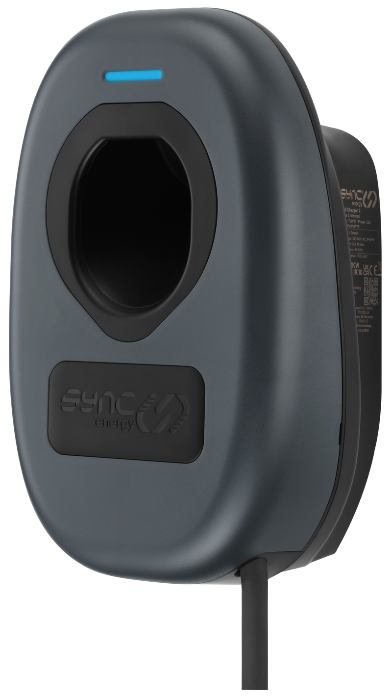 Sync Energy Wall Chargers - EV Tethered Wall Charger 2, Mode 3, 7.4kW - Wi-Fi, Ethernet, 4G