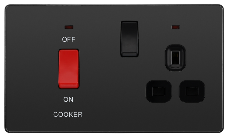 BG Electrical Evolve Black Chrome - 45A double pole with switched socket and indicators