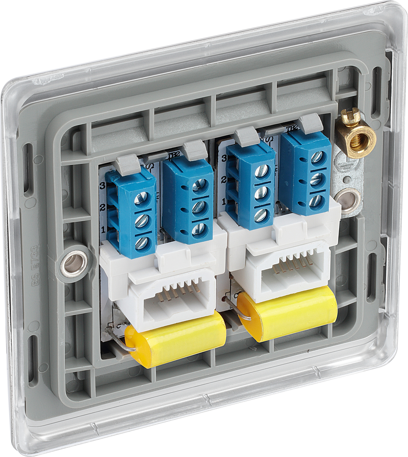 BG Electrical Nexus Metal Brushed Steel - Double, telephone socket, master