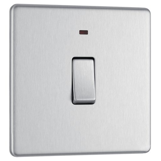 BG Electrical Flatplate Screwless Brushed Steel - 20A, double pole, with indicator