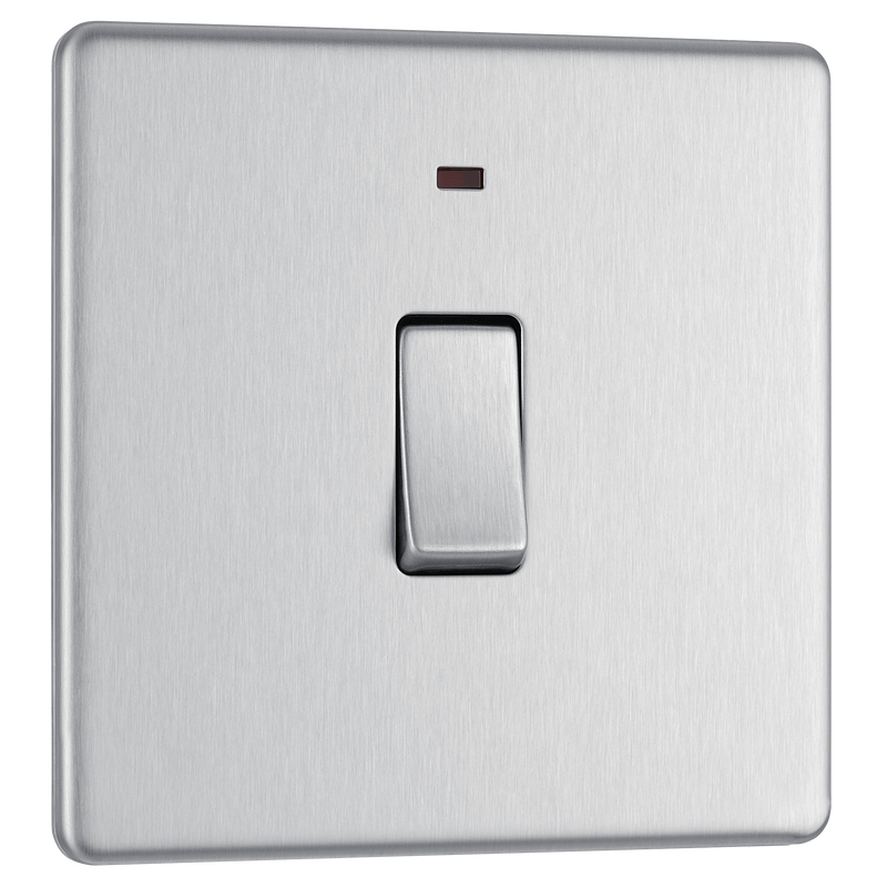 BG Electrical Flatplate Screwless Brushed Steel - 20A, double pole, with indicator