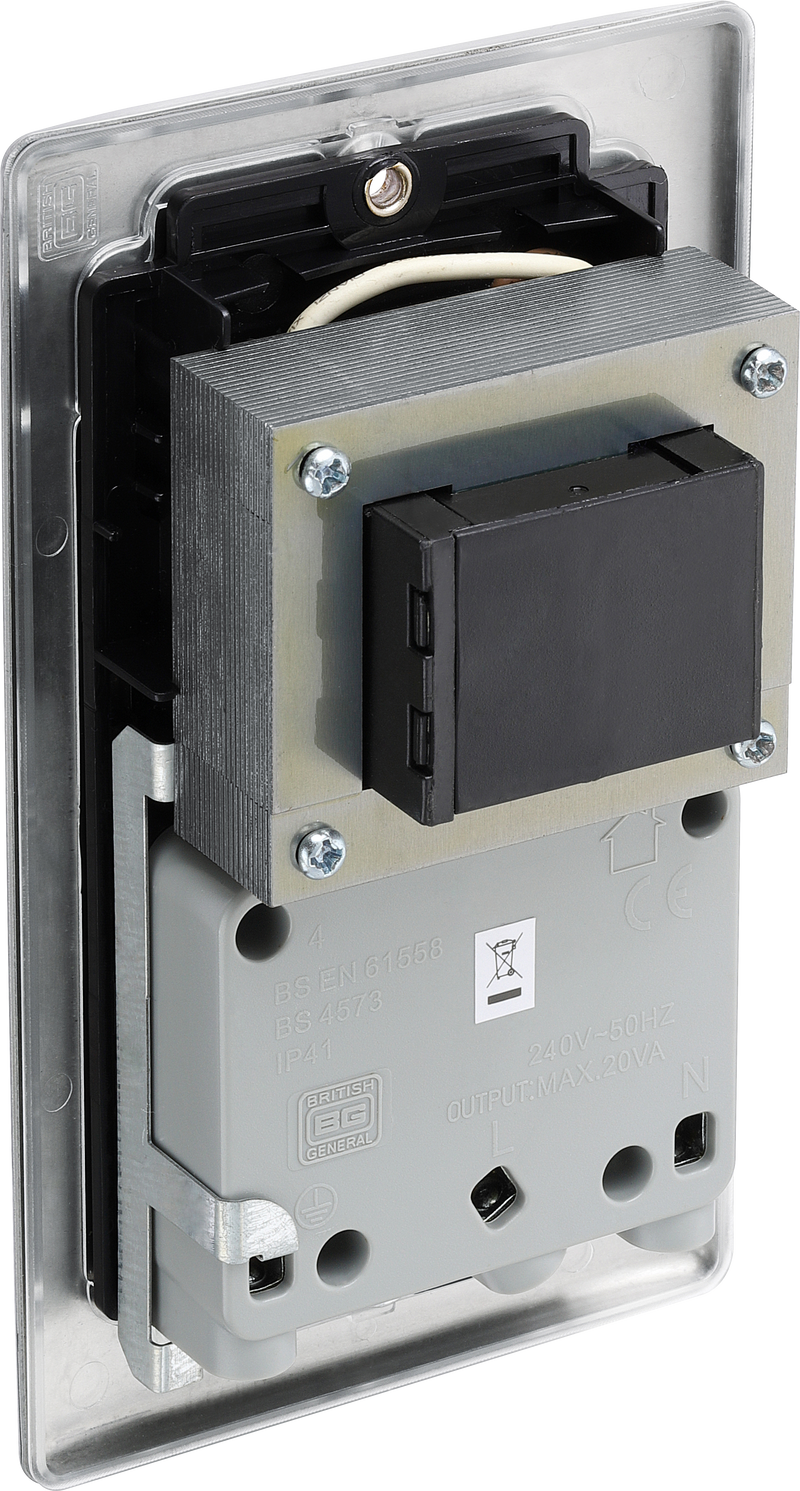 BG Electrical Nexus Metal Brushed Steel - 115/240V dual voltage shaver socket