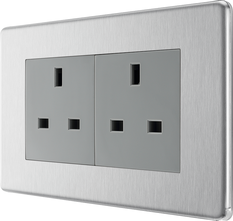 BG Electrical Flatplate Screwless Brushed Steel - Double unswitched, double pole