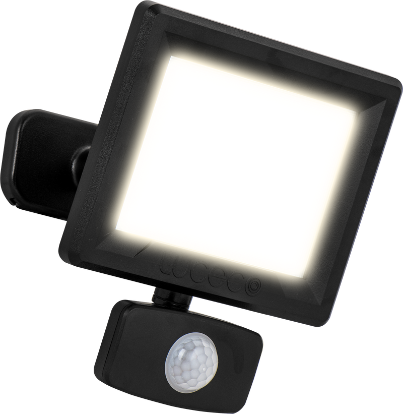 Luceco Essence Floodlight - Essence floodlight with ball joint 20W black 4000K colour temp with PIR