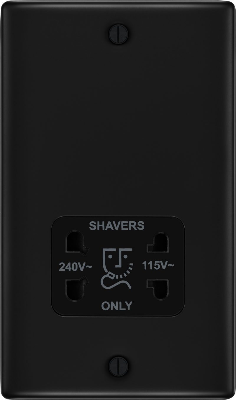 BG Electrical Nexus Metal Matt Black - 115/240V dual voltage shaver socket