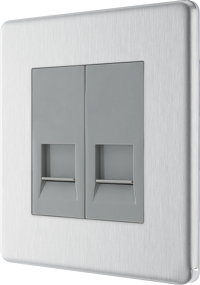 BG Electrical Flatplate Screwless Brushed Steel - Double, telephone socket, secondary