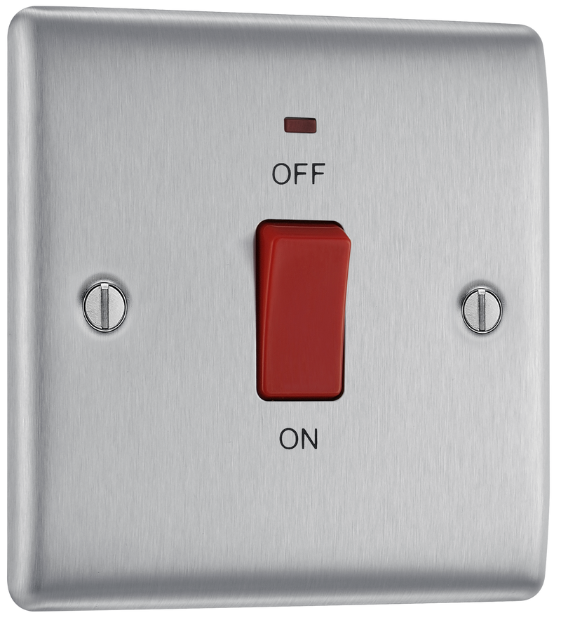 BG Electrical Nexus Metal Brushed Steel - 45A, double pole, single plate, with indicator