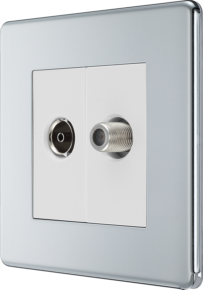 BG Electrical Flatplate Screwless Polished Chrome - Double, satellite and co-axial