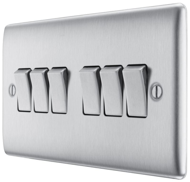 BG Electrical Nexus Metal Brushed Steel - 6 gang, 2 way switch